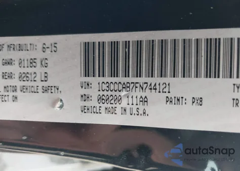 2015 Chrysler 200 Limited z USA, uszkodzony, nr VIN 1C3CCCAB7FN744121